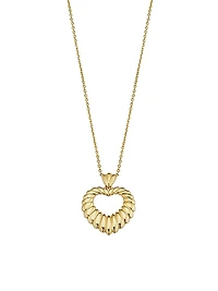 14K Yellow Gold Retro Heart Pendant Necklace