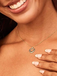 14K Yellow Gold Retro Heart Pendant Necklace