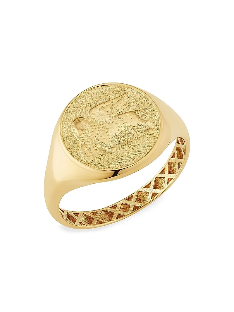 14K Yellow Gold Flying Lion Signet Ring