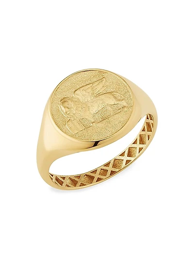 14K Yellow Gold Flying Lion Signet Ring