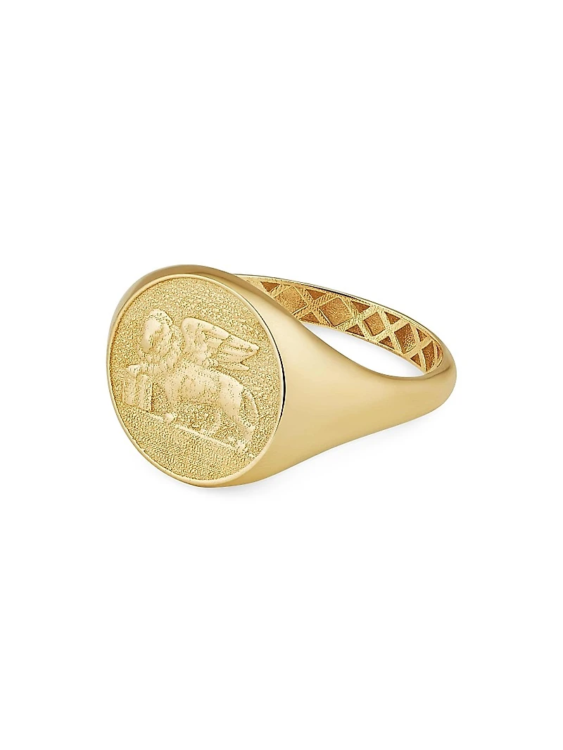 14K Yellow Gold Flying Lion Signet Ring