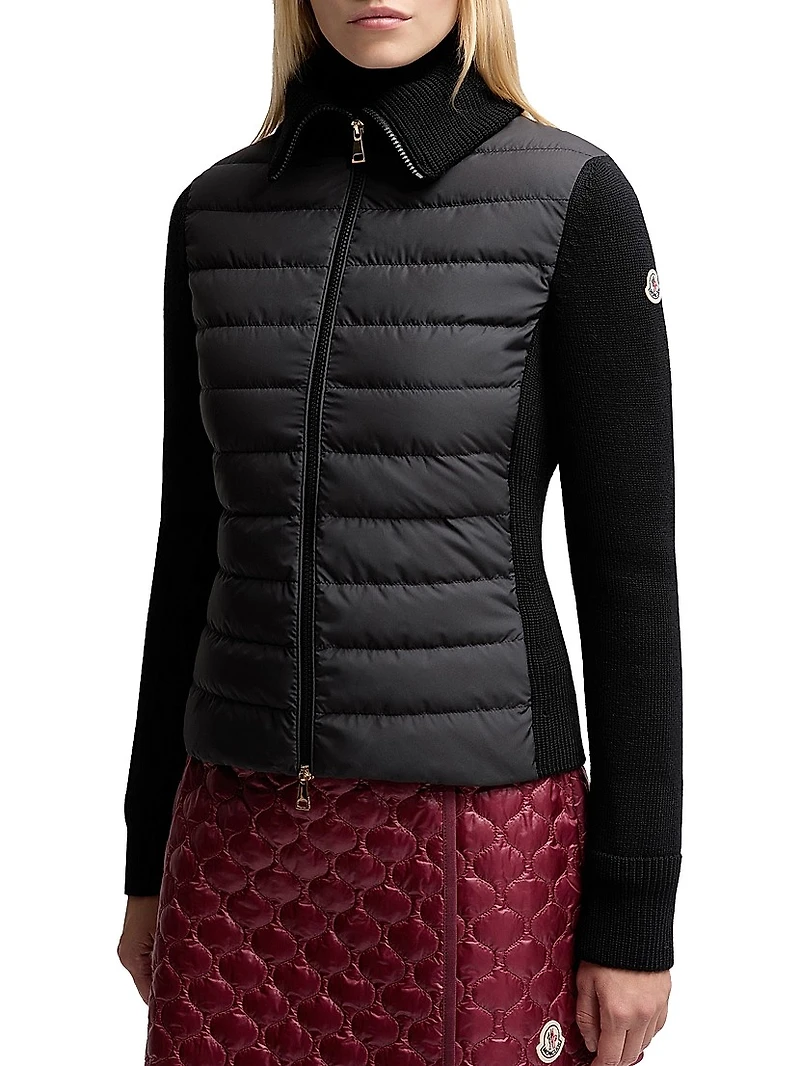 Down Filled Zip Up Cardigan Wool