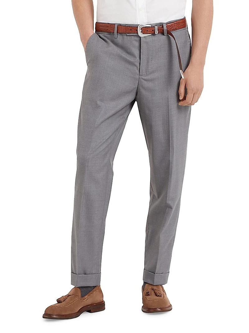 Virgin Wool and Silk Lightweight Hopsack Formal Fit Trousers