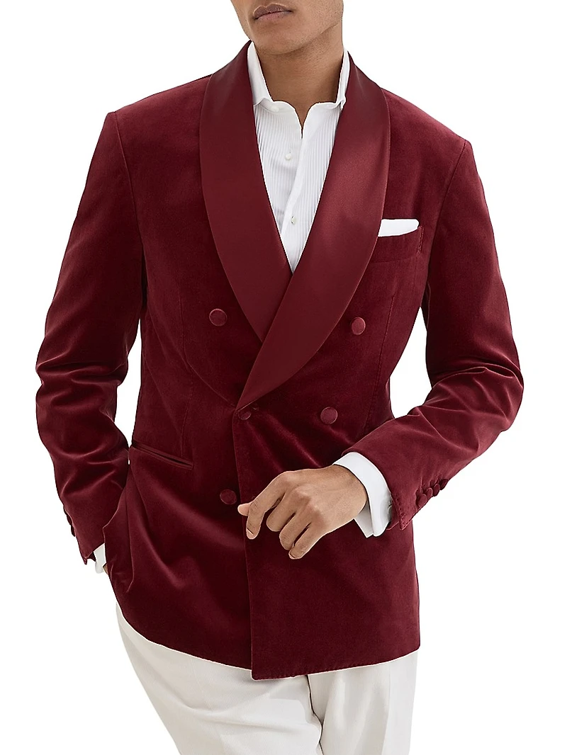 Cotton and Silk Velvet One a Half Breasted Tuxedo Jacket