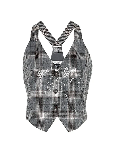 Virgin Wool Prince of Wales Waistcoat with Dazzling Embroidery