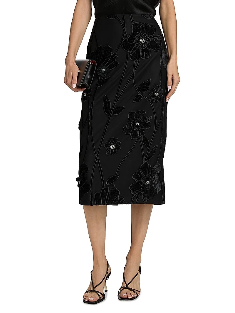 Rory Velvet-Floral Maxi Skirt
