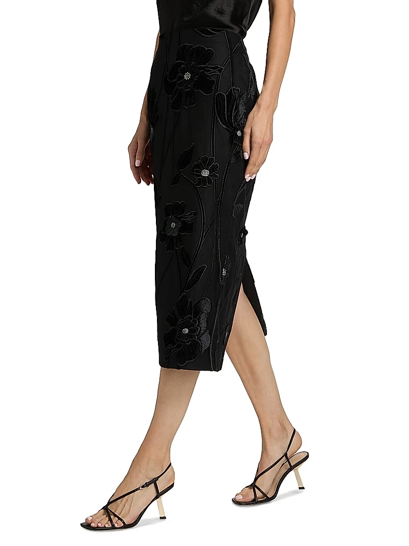 Rory Velvet-Floral Maxi Skirt