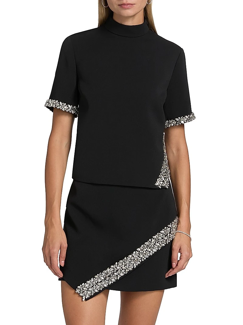 Rayna Embellished Crepe Mock Turtleneck Top