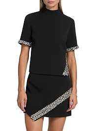 Rayna Embellished Crepe Mock Turtleneck Top
