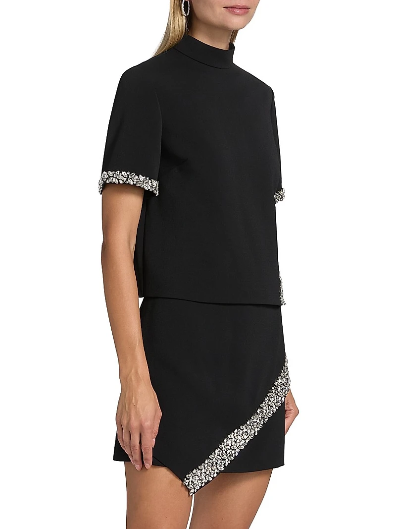 Rayna Embellished Crepe Mock Turtleneck Top