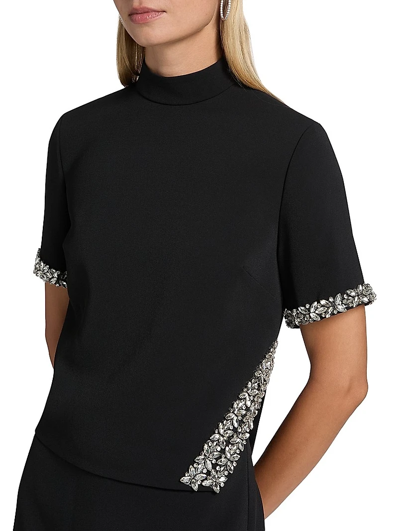 Rayna Embellished Crepe Mock Turtleneck Top