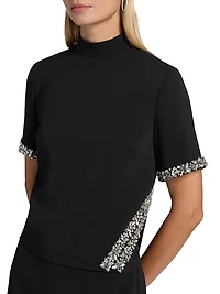 Rayna Embellished Crepe Mock Turtleneck Top