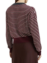 Virgin Wool Cashmere and Silk Striped Cardigan with Contrast Trims