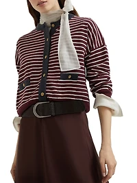 Virgin Wool Cashmere and Silk Striped Cardigan with Contrast Trims