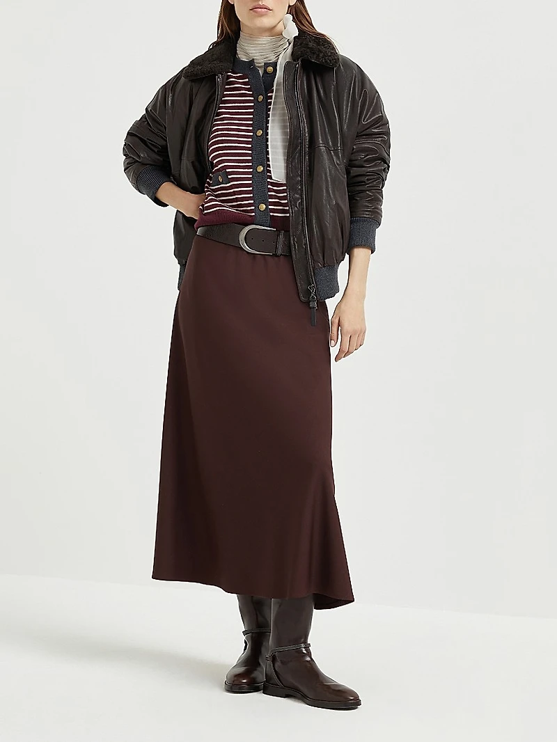 Virgin Wool Cashmere and Silk Striped Cardigan with Contrast Trims