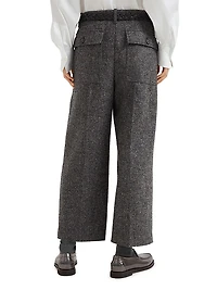 Virgin Wool Herringbone Tweed Pleated Trousers