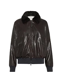Nappa Leather Aviator Bomber with Detachable Shearling Collar Monili