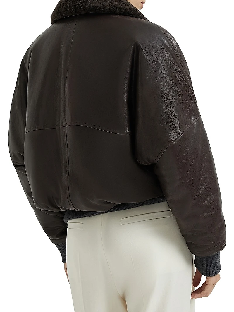 Nappa Leather Aviator Bomber with Detachable Shearling Collar Monili