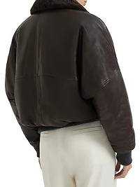 Nappa Leather Aviator Bomber with Detachable Shearling Collar Monili