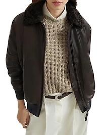 Nappa Leather Aviator Bomber with Detachable Shearling Collar Monili