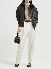 Nappa Leather Aviator Bomber with Detachable Shearling Collar Monili