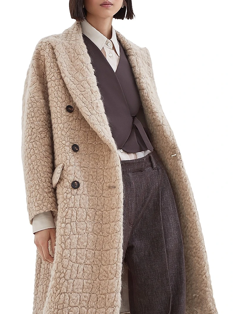 Virgin Wool and Mohair Coat with Dazzling Croc Motif