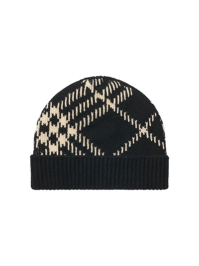 Check Cashmere Knit Beanie