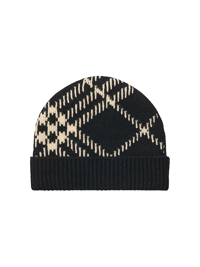 Check Cashmere Knit Beanie
