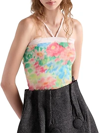 Ribbed Knit Cotton Top with Floral Print
