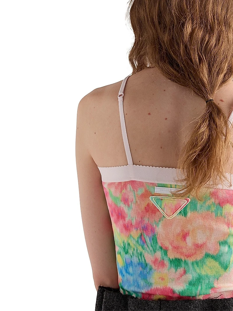Ribbed Knit Cotton Top with Floral Print