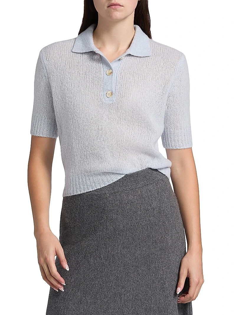 Sea Breeze Cashmere-Silk Polo Sweater