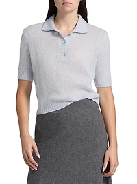 Sea Breeze Cashmere-Silk Polo Sweater