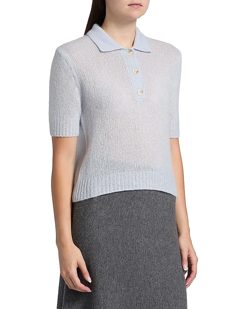 Sea Breeze Cashmere-Silk Polo Sweater