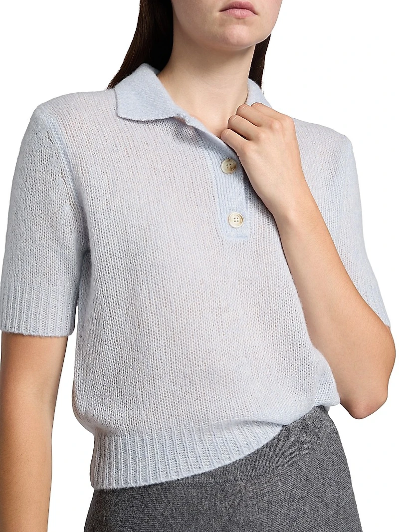 Sea Breeze Cashmere-Silk Polo Sweater