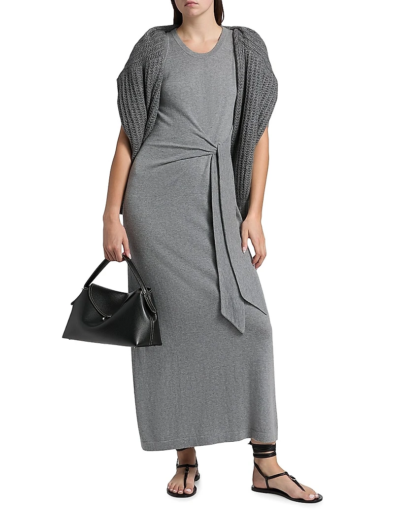 Deep Cloud Cotton-Cashmere Tie-Waist Maxi-Dress
