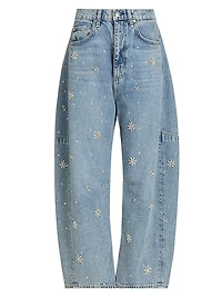 Charlie Embellished High-Rise Ankle Barrel Jeans