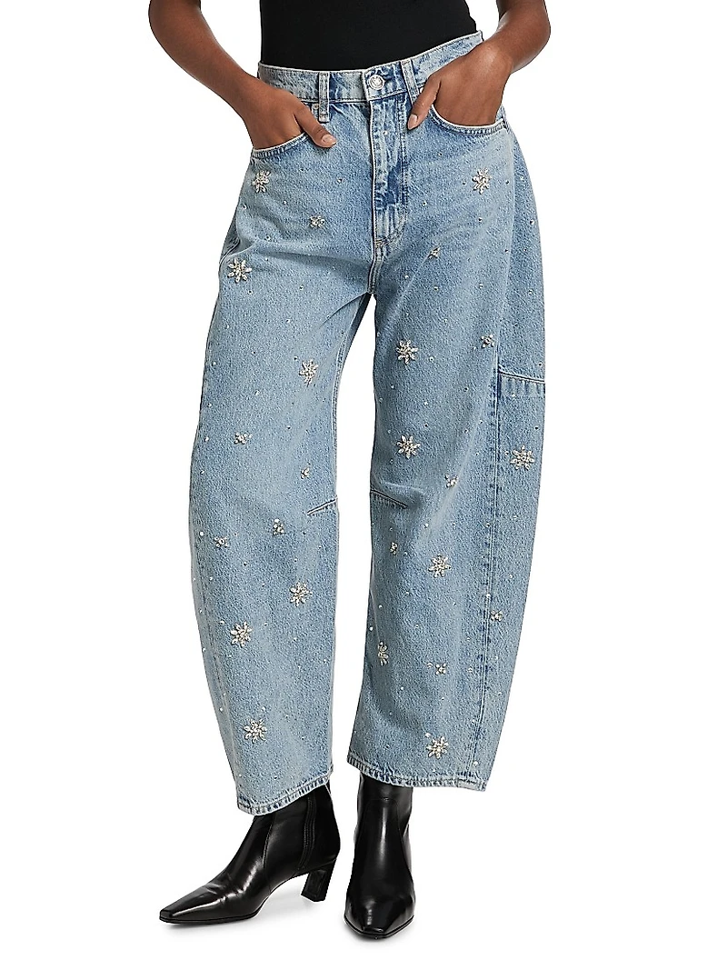 Charlie Embellished High-Rise Ankle Barrel Jeans