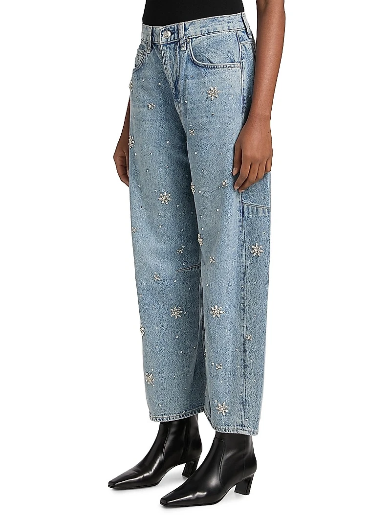 Charlie Embellished High-Rise Ankle Barrel Jeans