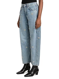 Charlie Embellished High-Rise Ankle Barrel Jeans