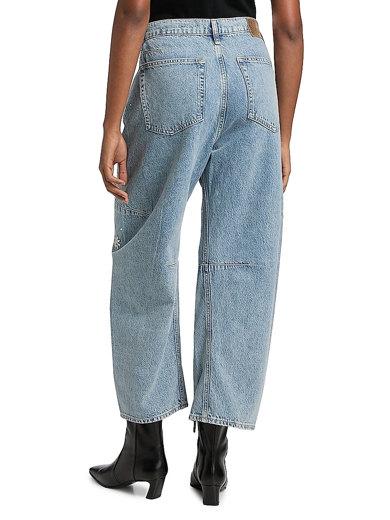 Charlie Embellished High-Rise Ankle Barrel Jeans