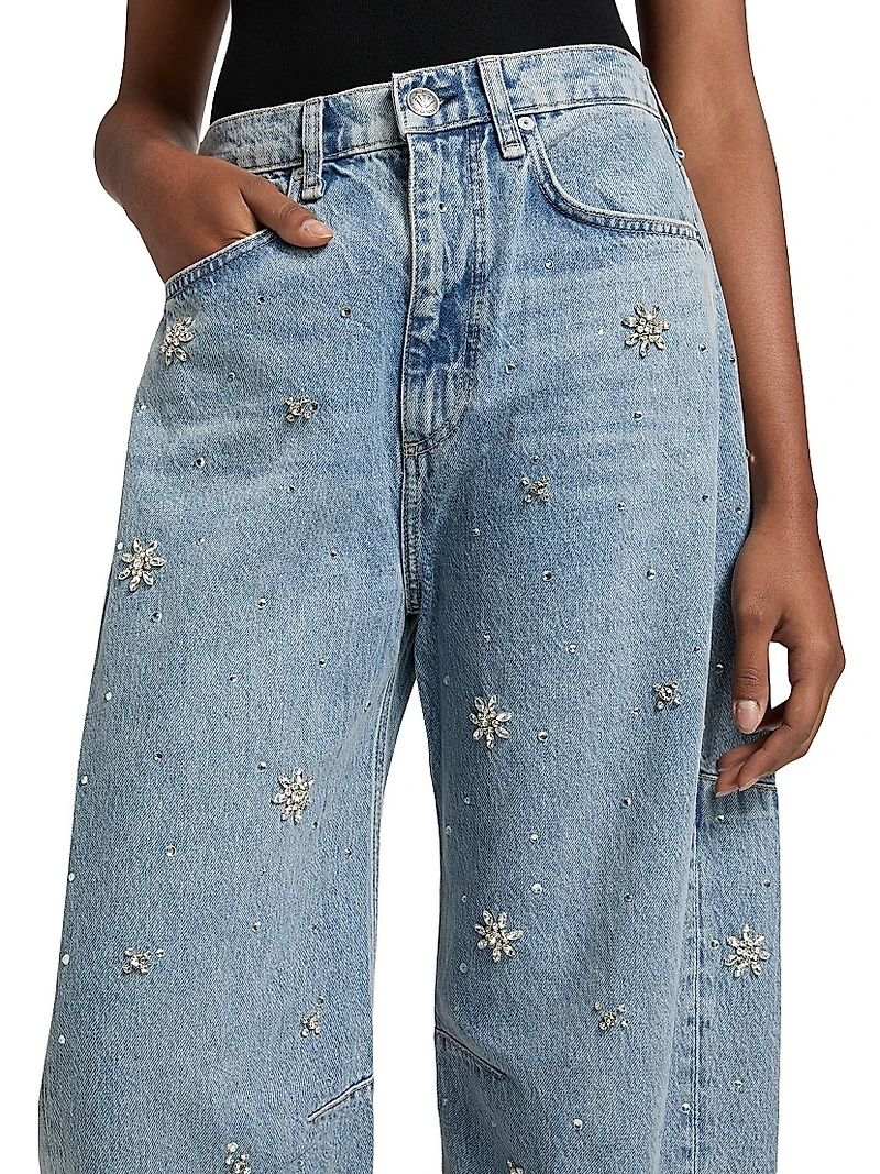 Charlie Embellished High-Rise Ankle Barrel Jeans