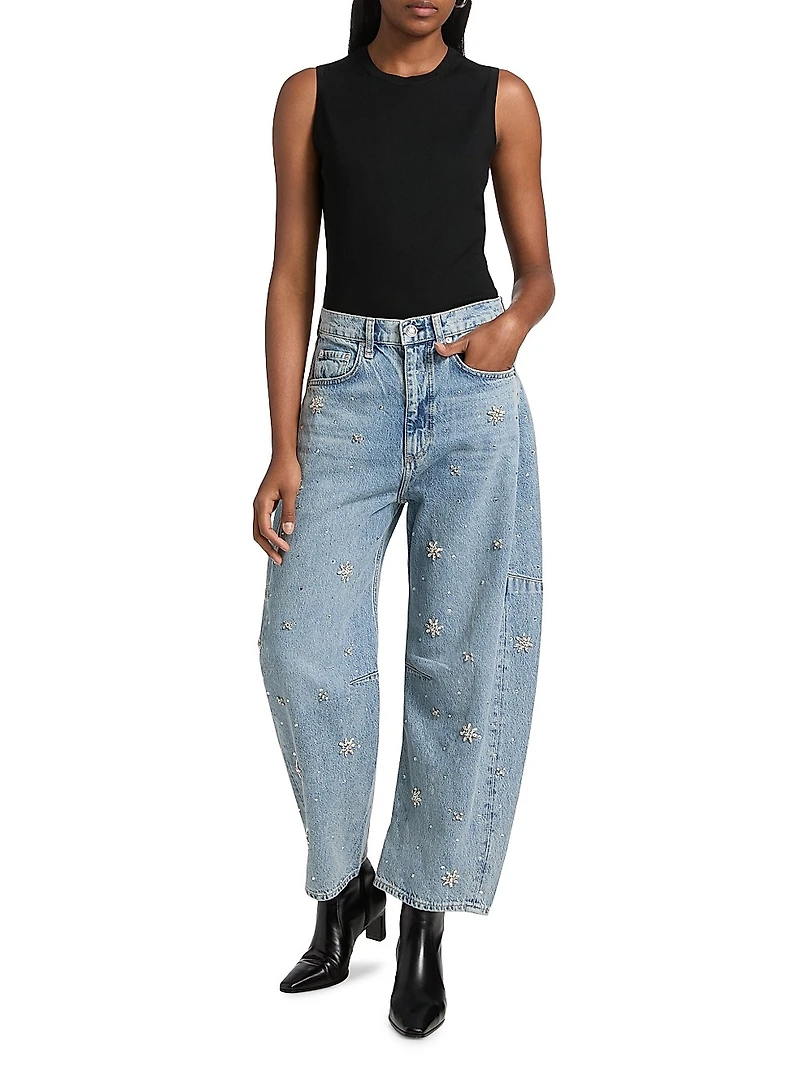 Charlie Embellished High-Rise Ankle Barrel Jeans