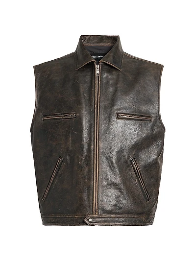 Zip-Pocket Leather Vest