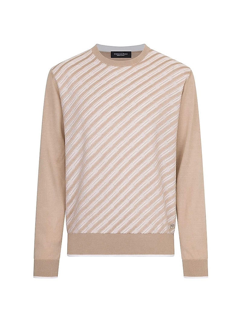 Cotton and Silk Jacquard Knit Sweater