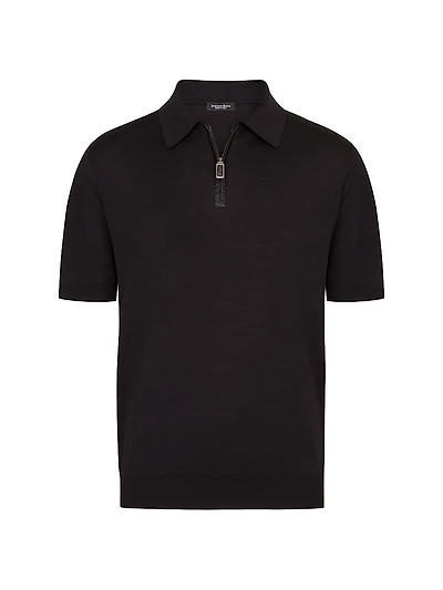 Silk and Crocodile Leather Knit Zip Polo