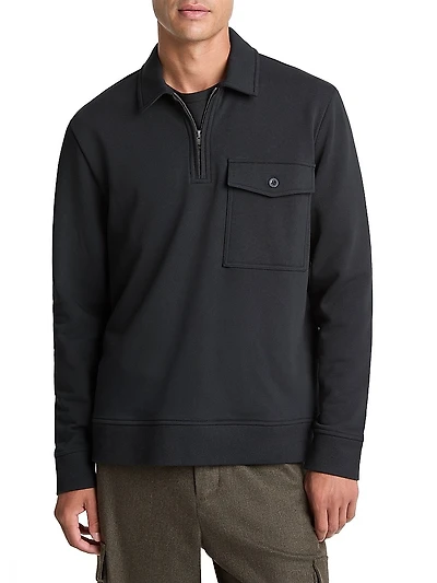 French Terry Long-Sleeve Quarter-Zip Polo Sweater