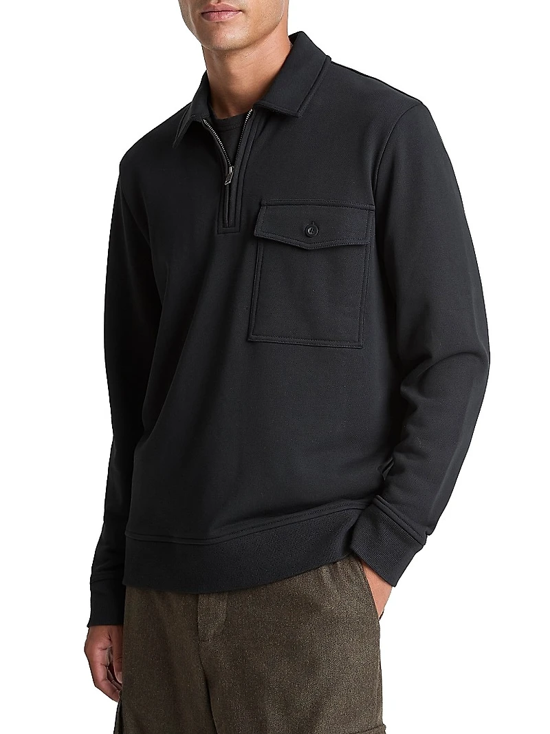 French Terry Long-Sleeve Quarter-Zip Polo Sweater