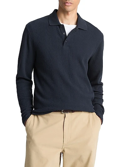 Variegated Textured Long-Sleeve Polo Shirt