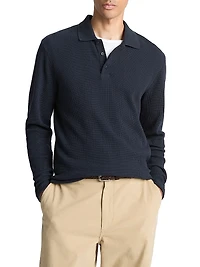 Variegated Textured Long-Sleeve Polo Shirt