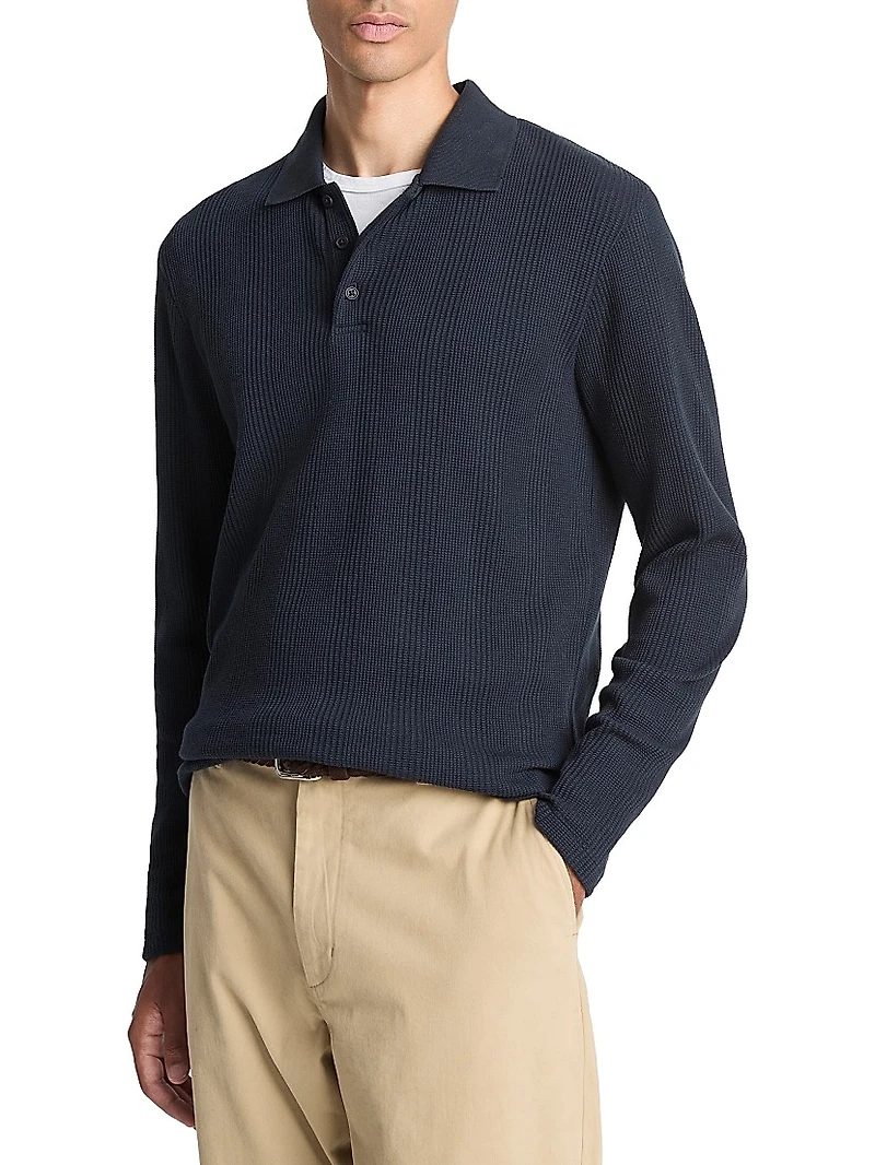 Variegated Textured Long-Sleeve Polo Shirt